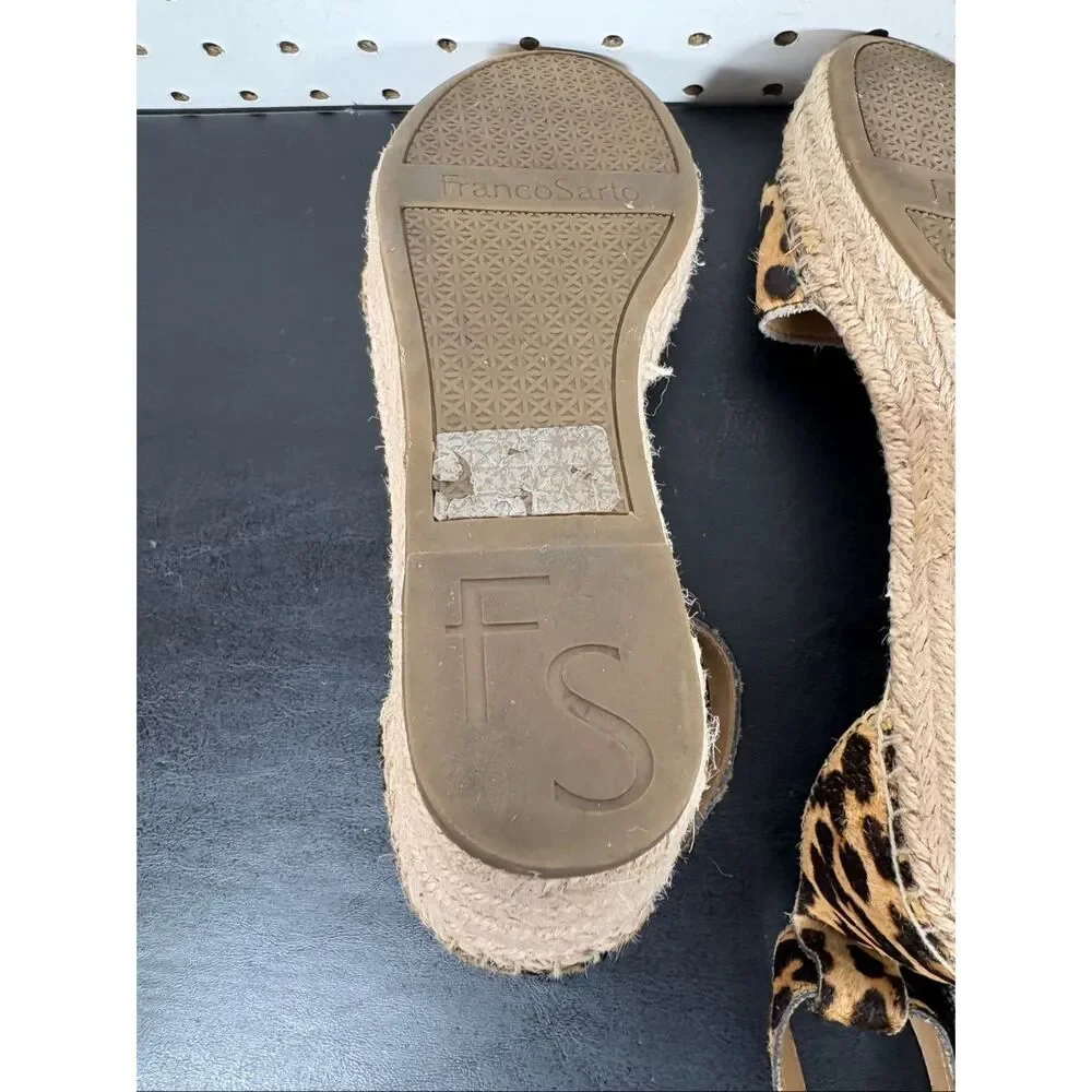 Franco Sarto Carlotta Espadrille Leopold Print Wedge Sandals Womens Size
